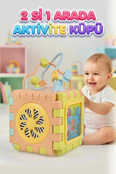 Dolu 2'si 1 Arada Eğitici Aktivite Küpü ve Yapboz - Bebek Gelişimini Destekleyen Eğitici Oyuncak ürün görseli 1