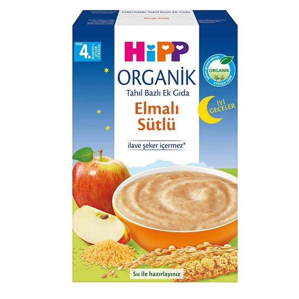 Hipp Organik İyi Geceler Elmalı Sütlü Kaşık Maması Tahıl Bazlı Bebek Ek Gıdası 250 G ürün görseli 1