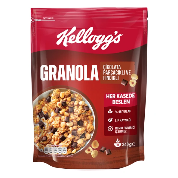 Kellogg's Çikolata Parçacıklı & Fındıklı  Granola 340 G (4'li Paket) ürün görseli 1