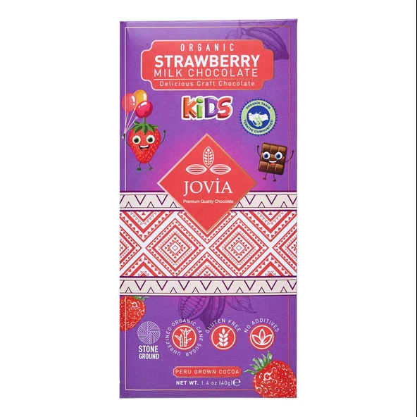 Jovia Organik Çilekli Sütlü Çikolata Kids-40g (6'li Paket) ürün görseli 1