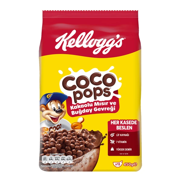 Kellogg's Coco Pops Kakaolu Mısır ve Buğday Gevreği 450 G (5'li Paket) ürün görseli 1
