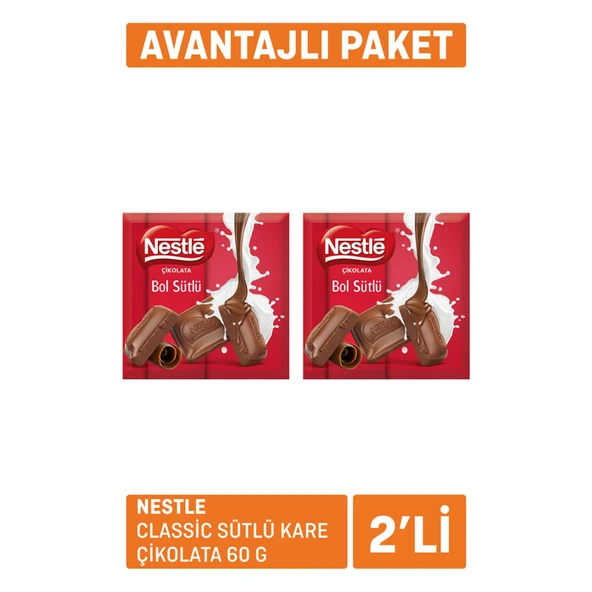 Nestle Classic Sütlü Kare Çikolata 2 x 60 G (6'li Paket) ürün görseli 1