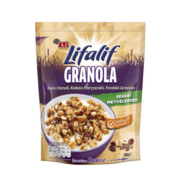 Eti Lifalif Granola Kuru Vişneli, Kakao Parçacıklı, Fındıklı 200 g  (5'li Paket) ürün görseli 1