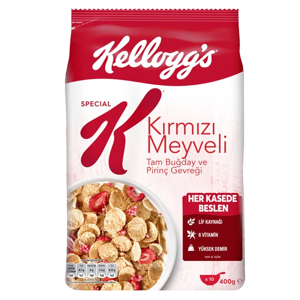 Kellogg's Special K Kırmızı Meyveli Tam Buğday ve Pirinç Gevreği 400 G (4'li Paket) ürün görseli 1