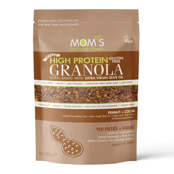Mom's Yüksek Proteinli Glutensiz Yer Fıstıklı Kakao Granola 280 G (5'li Paket) ürün görseli 1