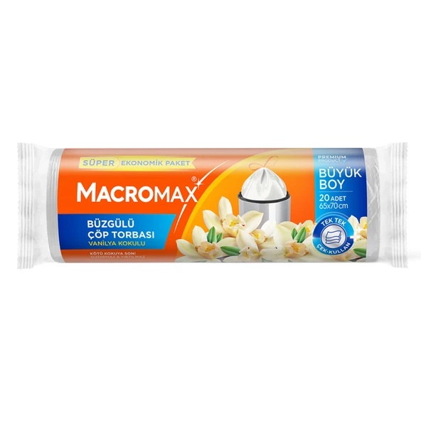 Macromax Büzgülü Büyük Çöp Torbası Vanilyalı 20'li (4'li Paket) ürün görseli 1