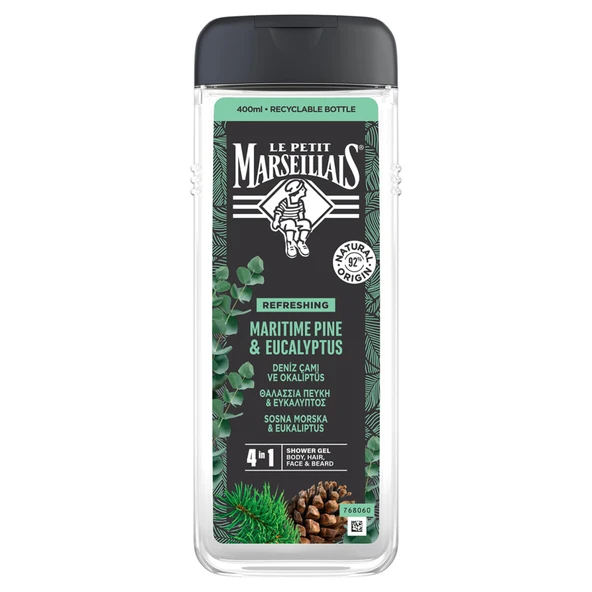 Le Petit Marseillais Men Deniz Çamı & Okaliptüs Duş Jeli 400Ml (4'li Paket) ürün görseli 1