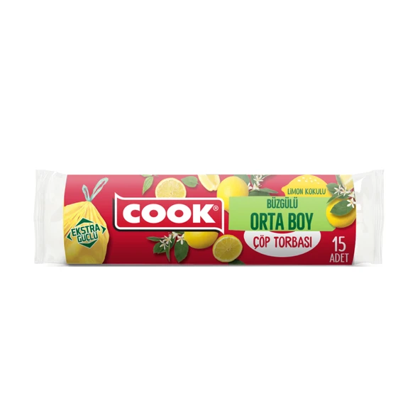 Cook Büzgülü Çöp Torbası Orta Boy Limon Kokulu 15'li (5'li Paket) ürün görseli 1