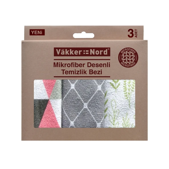Vakker Nord Mikrofiber Desenli Temizlik Bezi 3'lü (7'li Paket) ürün görseli 1