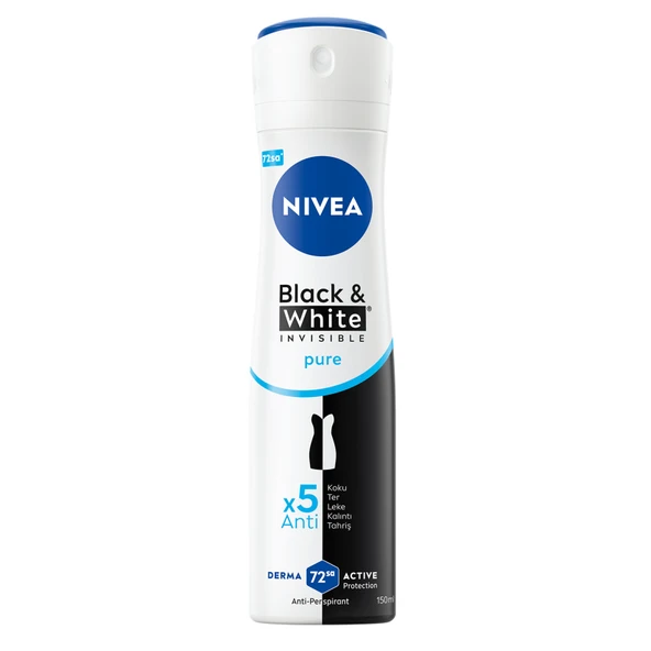 NIVEA Kadın Sprey Deodorant Black&White Invisible Pure 150 ml (3'li Paket) ürün görseli 1