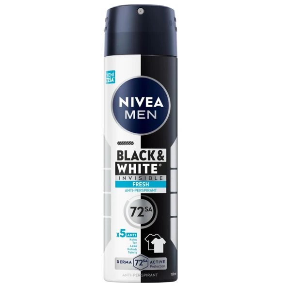 NIVEA Men Erkek Sprey Deodorant Black&White Invisible Fresh 150 ml (6'li Paket) ürün görseli 1