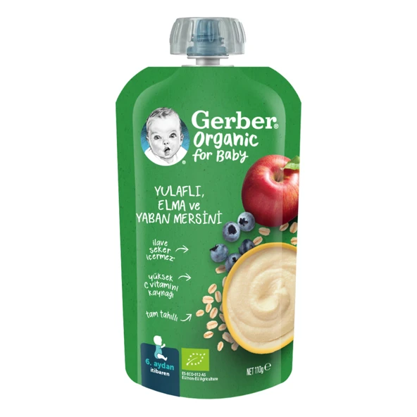 Gerber Organic Yulaflı Elma ve Yaban Mersini Püre 110 G (6'li Paket) ürün görseli 1