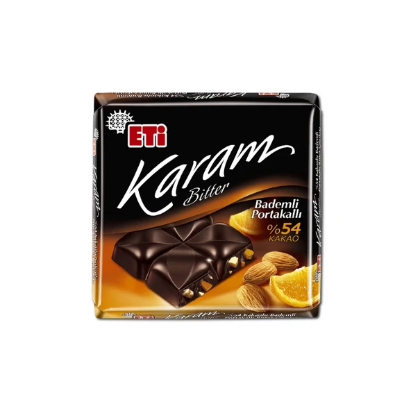 Eti Karam %54 Kakaolu Bademli Portakallı Bitter Çikolata 60 g (7'li Paket) ürün görseli 1