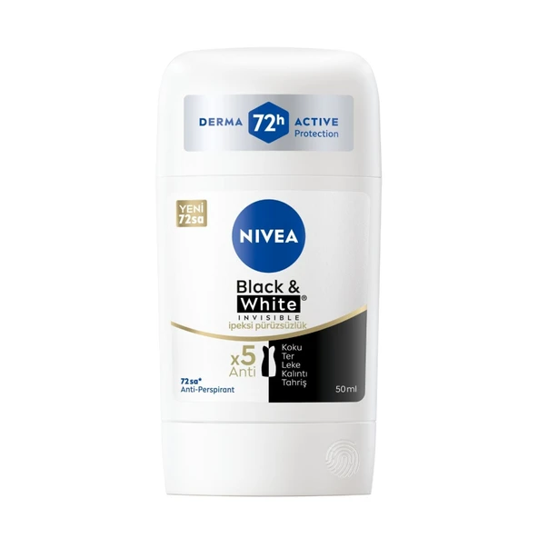 NIVEA Black & White Invisible İpeksi Pürüzsüzlük Stick 50ml (5'li Paket) ürün görseli 1