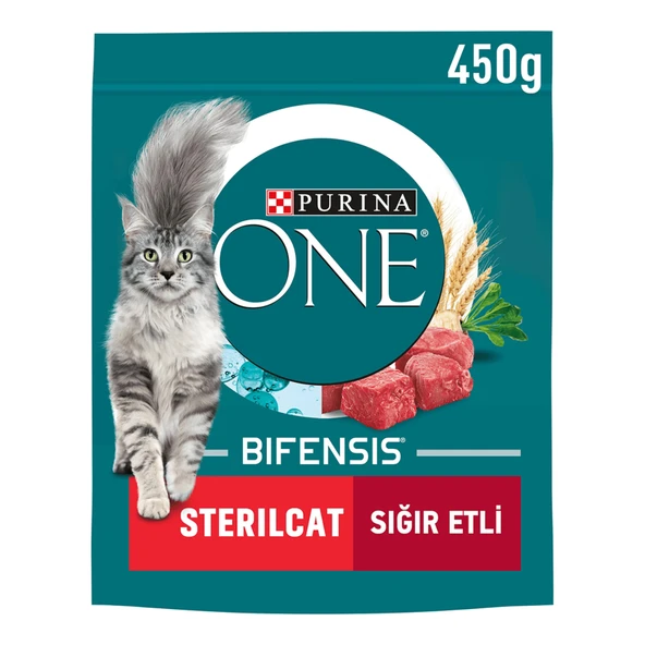 Purina One Sığır Etli Kısırlaştırılmış Kuru Kedi Maması 450 G (4'li Paket) ürün görseli 1