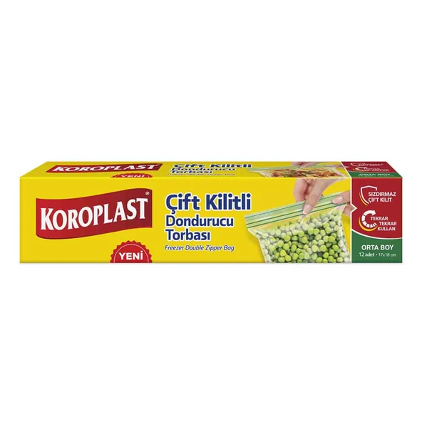Koroplast Çift Kilitli Dondurucu Torbası Orta 12'li (6'li Paket) ürün görseli 1