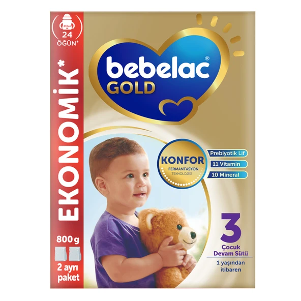 Bebelac Gold Konfor 3 Devam Sütü 1 Yaş+ 800 G (3'li Paket) ürün görseli 1