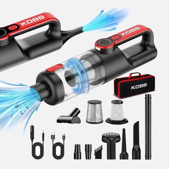 KOBB KBV20 12Volt/ Li-ion Şarjlı Kömürsüz Motor Hibrit Araç Süpürgesi (8 Parça Aksesuar Seti ve Taşıma Çantası) ürün görseli 1