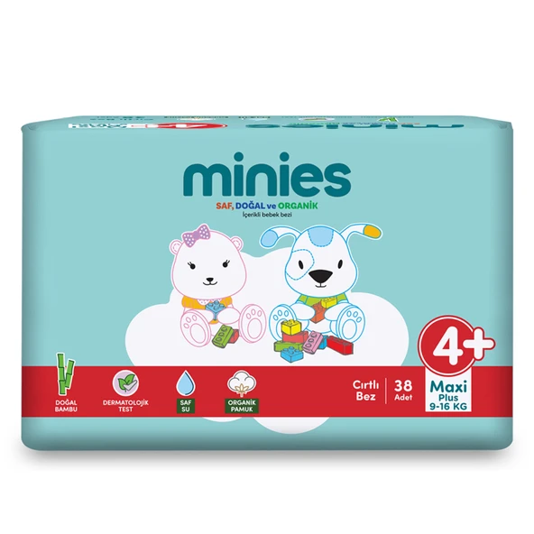 Minies Bebek Bezi Maxi Plus 4+ No 9-16 Kg 38 Adet (5'li Paket) ürün görseli 1
