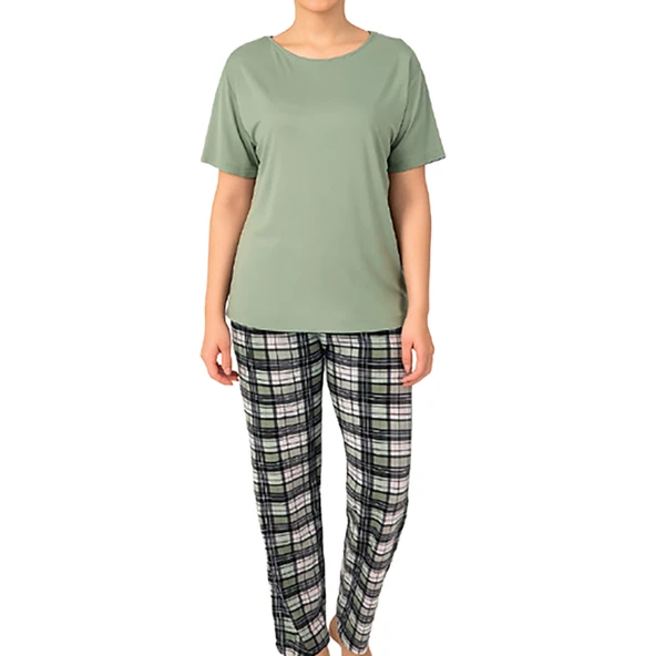 Knup Kadın Ekose Desenli Pijama Takımı S-M-L (2'li Paket) ürün görseli 1