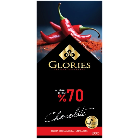 Glories % 70 Kakao Acı Biber Bitter Çikolata 100 G (7'li Paket) ürün görseli 1