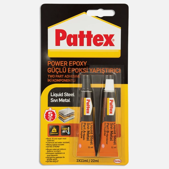Pattex Epoksi Güçlü Yapıştırıcı - Sıvı Metal 2x11 Ml (2'li Paket) ürün görseli 1