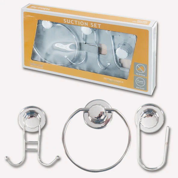 tekno-tel Vakumlu 3'lü Krom Banyo Seti (2'li Paket) ürün görseli 1