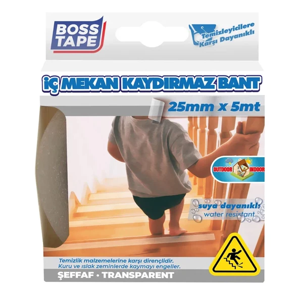 Boss Tape Zemin Kaydırmaz Bant Şeffaf 25 mm x 5 mt (6'li Paket) ürün görseli 1