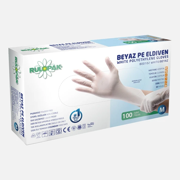 Rulopak PE 100'lü Small Temizlik Eldiveni Beyaz (6'li Paket) ürün görseli 1