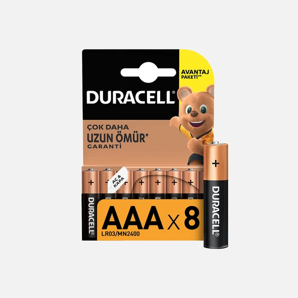Duracell 8'li Alkalin AAA İnce Kalem Pil (6'li Paket) ürün görseli 1