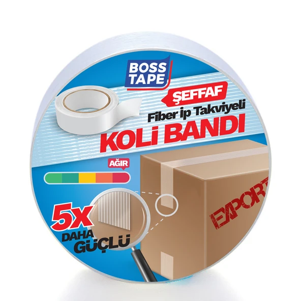 Boss Tape Takviyeli Lifli Koli Bandı Şeffaf 45 mm x 25 mt (5'li Paket) ürün görseli 1
