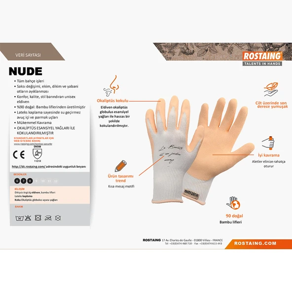 Rostaing NUDE-IT08 Bahçe, Saksı Dikim ve Yabani Ot Eldiveni No:8 - M (4'li Paket) ürün görseli 1