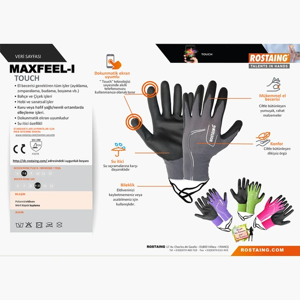 Rostaing MAXFEEL-IT09-10 Bahçe/Genel Kullanım Eldiven No:9-10 - L-XL (2'li Paket) ürün görseli 1