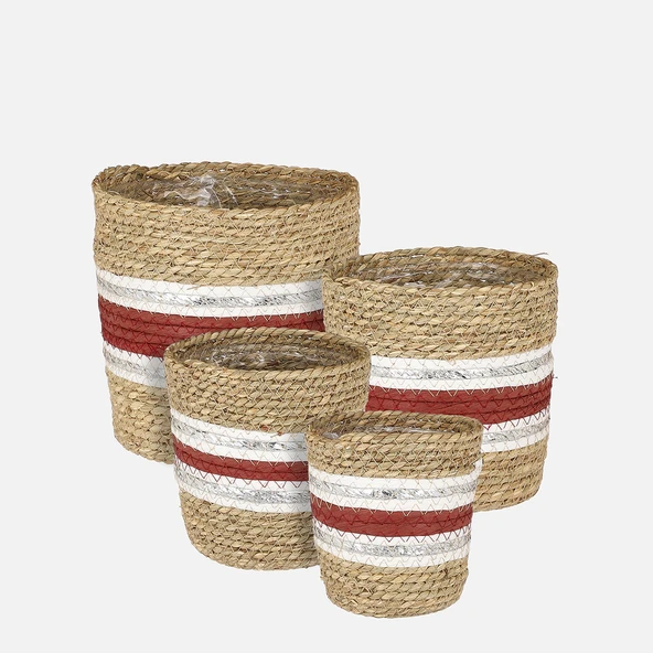 Dekoratif Hasır Sepet Kırmızı 14 cm (5'li Paket) ürün görseli 1