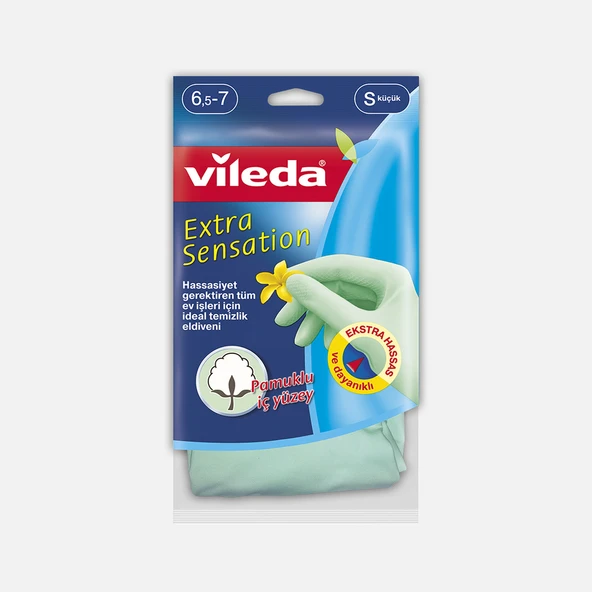 Vileda Extra Sensation Pamuklu Tek Small Temizlik Eldiveni Su Yeşili (4'li Paket) ürün görseli 1