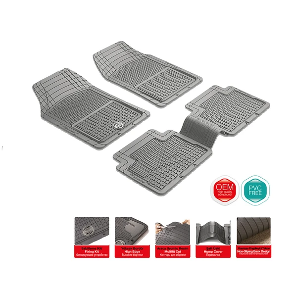 Pufı Classıc Hb Universal Kauçuk Paspas Gri (4'li Paket) ürün görseli 1