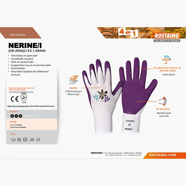 Rostaing NERINE-IT08 Bahçe/Çok Amaçlı Eldiven No:8 - M (5'li Paket) ürün görseli 1