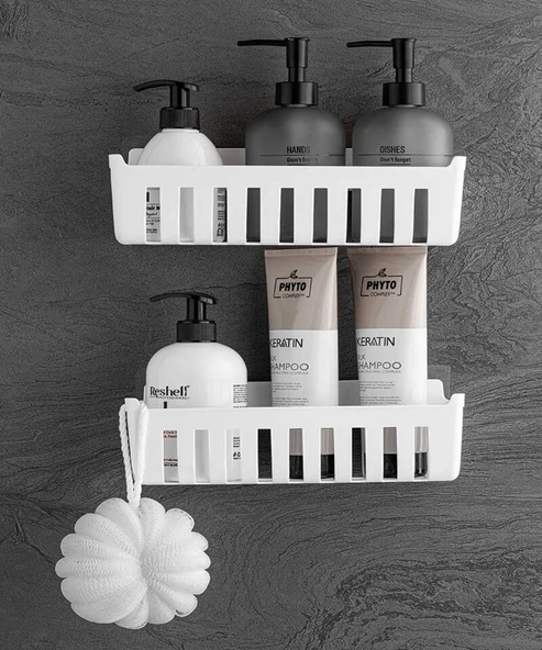 Deby 2'li Yapışkanlı Banyo Rafı Beyaz (3'li Paket) ürün görseli 1