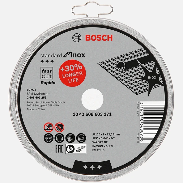 Bosch 125x1,0mm Standard Seri Düz Inox (Paslanmaz Çelik) Kesme Diski (Taş)Rapido 10'Lu (4'li Paket) ürün görseli 1