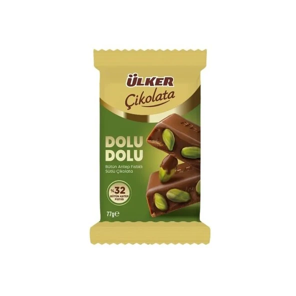Ülker Dolu Dolu %32 Antep Fıstıklı Çikolata 77g (6'li Paket) ürün görseli 1