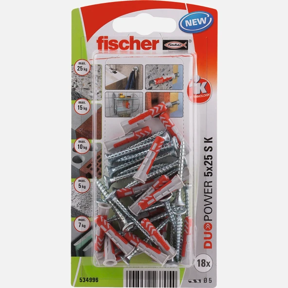 Fischer Duopower 5x25 KSNV(18+18)Dübel (7'li Paket) ürün görseli 1