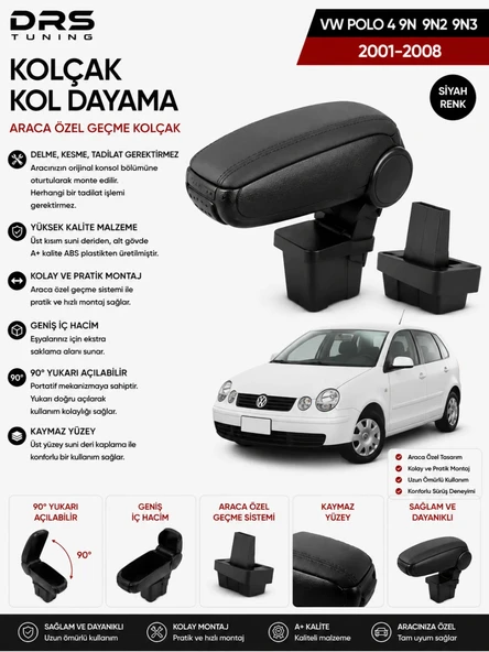 Volkswagen Polo 4 9N 9N2 9N3 2001 - 2008 Kolçak Kol Dayama Siyah ürün görseli 1