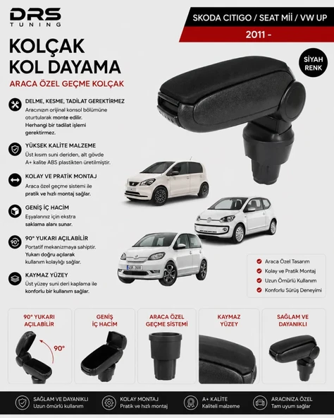 Skoda Citigo / Seat Mİİ / Volkswagen Up 2011 - 2020 Kolçak Kol Dayama Siyah ürün görseli 1