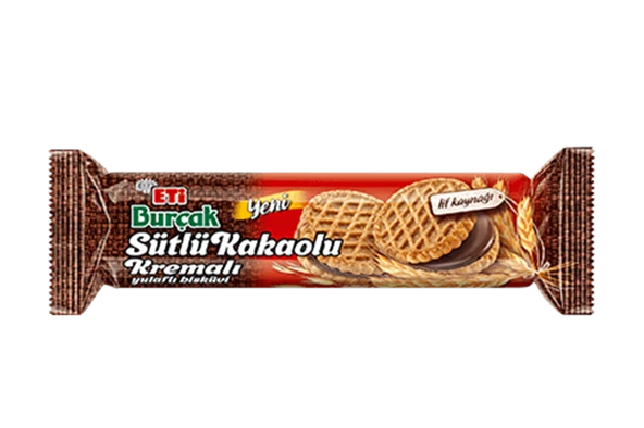Eti Burçak Sütlü Kakao Kremalı Bisküvi 100 g 12'li (4'li Paket) ürün görseli 1