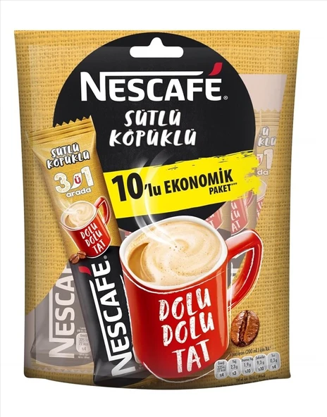 Nescafe 3ü1 Arada Sütlü Köpüklü 10x17,4 g (6'li Paket) ürün görseli 1