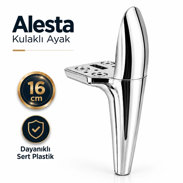 Alesta 16 Cm Kulaklı Krom Kaplama Sert Plastik Sehpa Ayağı Mobilya Kanepe Koltuk Ayağı Ayak ürün görseli 1