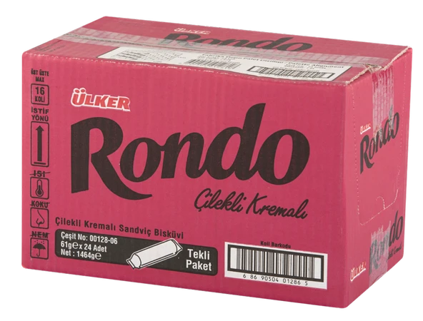 Ülker Rondo Çilek Aromalı Bisküvi 61 g 24'lü (5'li Paket) ürün görseli 1