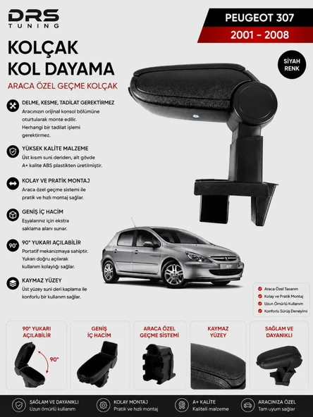 Peugeot 307  2001 - 2008  Kolçak Kol Dayama Siyah ürün görseli 1