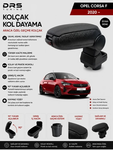 Opel Corsa F 2020 - Kolçak Kol Dayama Siyah ürün görseli 1