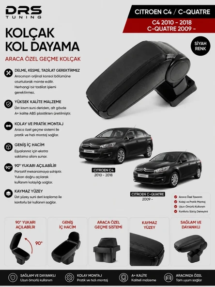 Citroen C4 2010 - 2018 / C-Quatre 2009 - Kolçak Kol Dayama Siyah ürün görseli 1